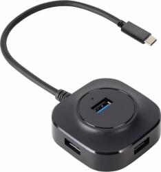 VCOM DH-307C USB HUB (1x USB-C; 4x USB-A) Fekete (DH-307C)