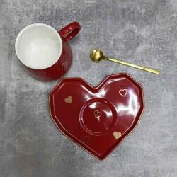 Pufo Kerámia bögre szív alakú tányérral és Pufo Be Mine kanállal kávéh (Pufo2743rosu)