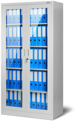 JAN NOWAK AMELIA Vitrines fém szekrény üvegezett ajtókkal, 900x1850x400, modell szürke