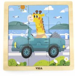 Viga Toys fa képes puzzle kirakó 9 db-os - Zsiráf autóval