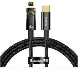 Baseus Cablu alimentare si date Baseus, Explorer, Fast Charging, USB Type-C la Lightning 20W 2m Auto Power-Off, Negru Transparent (CATS000101)