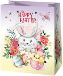 CARDEX Húsvéti ajándéktáska 23x18x10cm, közepes, nyuszi és csibe tojásban, Happy Easter