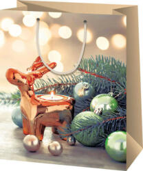 CARDEX Karácsonyi ajándéktáska 23x18x10cm, közepes, rénszarvas gömbökkel
