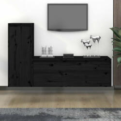 vidaXL 2 darab fekete tömör fenyőfa TV-szekrény (3100118)