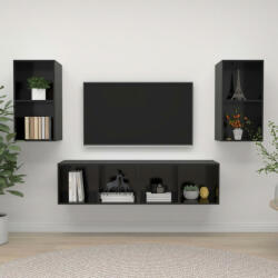 vidaXL 4 db magasfényű fekete forgácslap fali TV-szekrény (3079878)