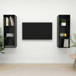 vidaXL 2 db magasfényű fekete forgácslap fali TV-szekrény (3079860)