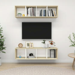 vidaXL 2 db fehér és tölgyszínű forgácslap fali TV-szekrény (3079786)