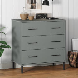vidaXL OSLO szürke tömör fa tálalószekrény 3 fiókkal 77 x 40 x 79, 5 cm (350980) - balena
