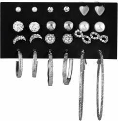 Troli Karika és bedugós fülbevaló szett ezüst cirkónium kővel (12 pár)