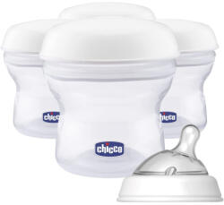 Chicco Set 4 recipiente depozitare lapte, Chicco, Multifunctionale, Include o tetina, autocolante si capace pentru pastrarea sigura a laptelui, Polipropilena, Fara BPA, 150 ml, 0 luni+, Alb (02257.20)