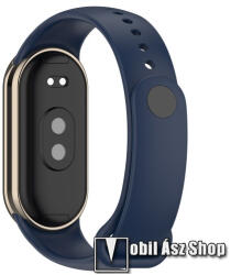 Okosóra szíj - SÖTÉTKÉK - szilikon, prémium, fém csatlakozós, 102+119mm hosszú - Xiaomi Smart Band 8, 8 NFC, 9, 9 NFC