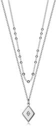 Ekszer Eshop 925 ezüst dupla nyaklánc - rombusz, átlátszó gyémánt a közepén, sima gyöngyökkel