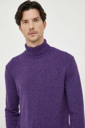 Benetton gyapjúkeverék pulóver könnyű, férfi, lila, garbónyakú - lila L