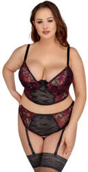 Cottelli Collection Curves Longline Bra & Suspender Thong 2-Tone Lace Set 2214474 Black 95D/XXL