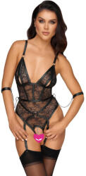 Cottelli Collection Bondage Crotchless Suspender Body Harness Floral Lace 2643502 Black XL