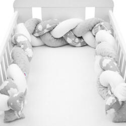 New Baby Protectie laterala pentru patut, Tip Bumper impletit, Din bumbac, Din materiale certificate Oeko Tex Standard 100, New Baby, Lungime 225 cm, Grey with clouds (42793) - kidiko