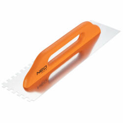 NEO TOOLS Acél simító, fogazott, rozsdamentes, 480x128mm, 10x10x10mm, fa markolat (50-183)