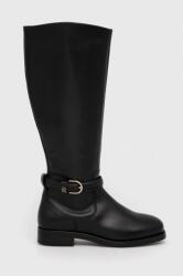 Tommy Hilfiger bőr csizma ELEVATED ESSENT THERMO LONGBOOT fekete, női, lapos talpú, FW0FW07484 - fekete Női 40