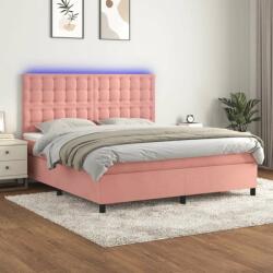 vidaXL rózsaszín bársony rugós és LED-es ágy matraccal 180x200 cm (3136382) - pepita