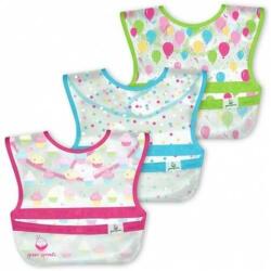 Green Sprouts Set 3 bavete impermeabile cu buzunar reversibil, Pink Cupcakes, Green Sprouts