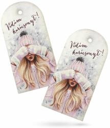  Nyomtatott fa tábla - Vintage karácsonyi tábla 2db/csomag - Női arc