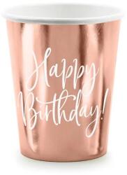PartyDeco Pahare - Happy birthday, roz-auriu 260 ml
