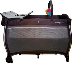 NOVOKIDS Baby C XXL összecsukható ágy, 110x80 cm, átvihető Járókára, 2 szintes, kivehető pelenkázóasztal, extra játékok, szállítótáska, szürke farmer (NKBBC80GRAYBED)