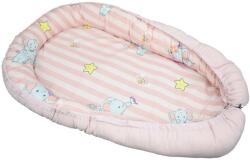 Casa de bumbac Hordozható ágy, babafészek, kiságy, 0-9 hónapos, mosható, elefántok, rózsaszín (8626)
