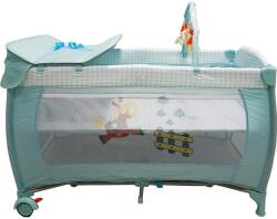 Baby Care Járókává alakítható összecsukható ágy Baby Care NEST, 60X120 cm, 2 szint, Pelenkázóasztal, Körhinta játék extra játékokkal, Oldalsó cipzár, Azúrkék (BCNESTBLUEAZZURO)