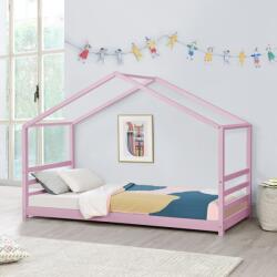 [en. casa] [en. casa]® Gyermekágy 200x90 cm ágyráccsal házikóágy gyerekágy rózsaszín fenyőfa (71303287)