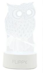 Flippy Dekoratív LED lámpa, Flippy, 3D, Bagoly, USB-vel és elemekkel, 20 cm magas, akril anyagból, többszínű fény és távirányító mellékelve, fehér (124590)