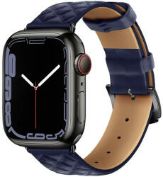Apple Watch 1-6, SE (38 / 40 mm) / Watch 7-8 (41 mm), bőr pótszíj, gyémánt minta, Hoco WA18, sötétkék - ionstore