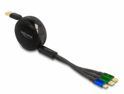Delock USB 3 az 1-ben visszahúzható töltőkábel Micro USB-hez / 2 x USB Type-C gyorstöltéssel, fekete (85359)