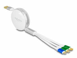 Delock USB 3 az 1-ben visszahúzható töltőkábel A-típusú USB - Micro USB / 2 x USB Type-C gyorstöltővel, fehér (85358)