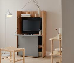 Tchibo Irodai szekrény, lenyitható asztal, szürke/tölgy Korpusz és kivehető polcok: tölgy bútorlap Lenyitható ajtó, hátsó fal és frontok: szürke