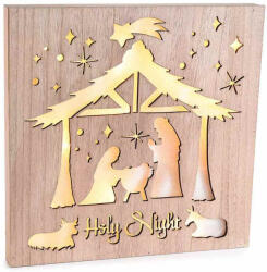 Decorer Decoratiune Nasterea Domnului lemn natur cu led 24x2.5x24 cm (A51.54.10)