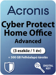 Acronis Cyber Protect Home Office Advanced (3 eszköz / 1 év) + 500 GB Felhőalapú tárolás (Elektronikus licenc)