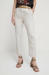 Medicine pantaloni din in femei, culoarea bej, drept, medium waist ZPYX-SPDB04_08X