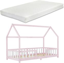 [en. casa] [en. casa]® Gyerekágy Sisimiut kiesésvédelemmel és matraccal házikóágy gyermekágy fenyőfa 200 x 90 cm rózsaszín / fehér (76948109)