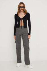 Answear Lab pantaloni de bumbac culoarea gri, drept, high waist BMYX-SPD01G_90X