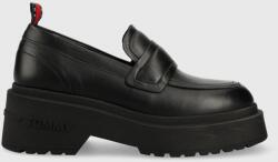 Tommy Jeans mocasini de piele TJW AVA LOAFER femei, culoarea negru, cu platforma, EN0EN02218 9BYX-OBD06G_99X (EN0EN02218)