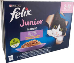 FELIX Fantastic Junior aszpikos eledel csirkével, marhával, lazaccal és szardíniával kölyökmacskáknak - Multipack (1 karton | 12 x 85 g) 1020 g