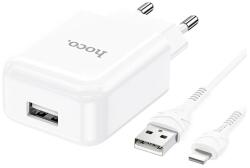 hoco. N2 hálózati töltő USB aljzat (10W, gyorstöltő + lightning kábel) FEHÉR (N2_W_LIGHTNING)
