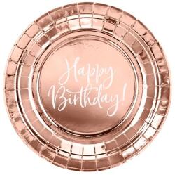 PartyDeco Farfurii - Happy birthday, roz-aurii 18 cm