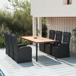 vidaXL 7 részes fekete polyrattan párnával 3157603