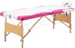 vidaXL Masă pliabilă de masaj, 3 zone, alb și roz, lemn (110218)