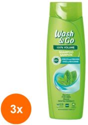 Wash&Go Set 3 x Sampon cu Extract de Menta Wash & Go, 360 ml