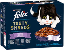 FELIX Tasty Shreds selecție artizanală - Bucățele de carne de vită, pui, somon și ton în sos pentru pisici - Multipack (6 cartoane = 6 x 12 x 80 g) 5760 g