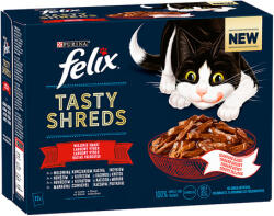 FELIX Tasty Shreds selecție artizanală - Bucățele de carne de vită, pui, rață și curcan în sos pentru pisici - Multipack (1 karton | 12 x 80 g) 960 g