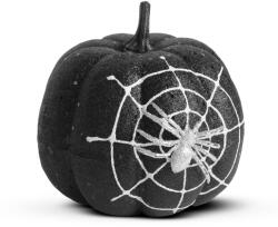 Family Halloween-i tök dekoráció - fekete glitteres - pókhálóval - 15 cm Family 58179B (58179B)